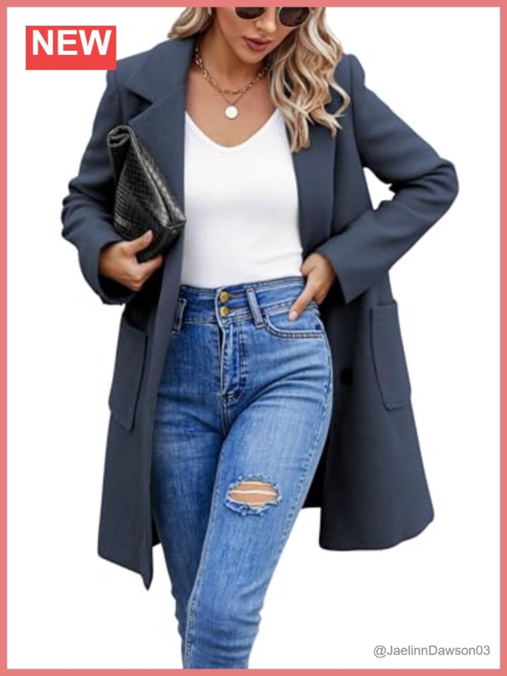 ECOWISH Women Wool Pea Coat Mid-Length Button Front Overcoat